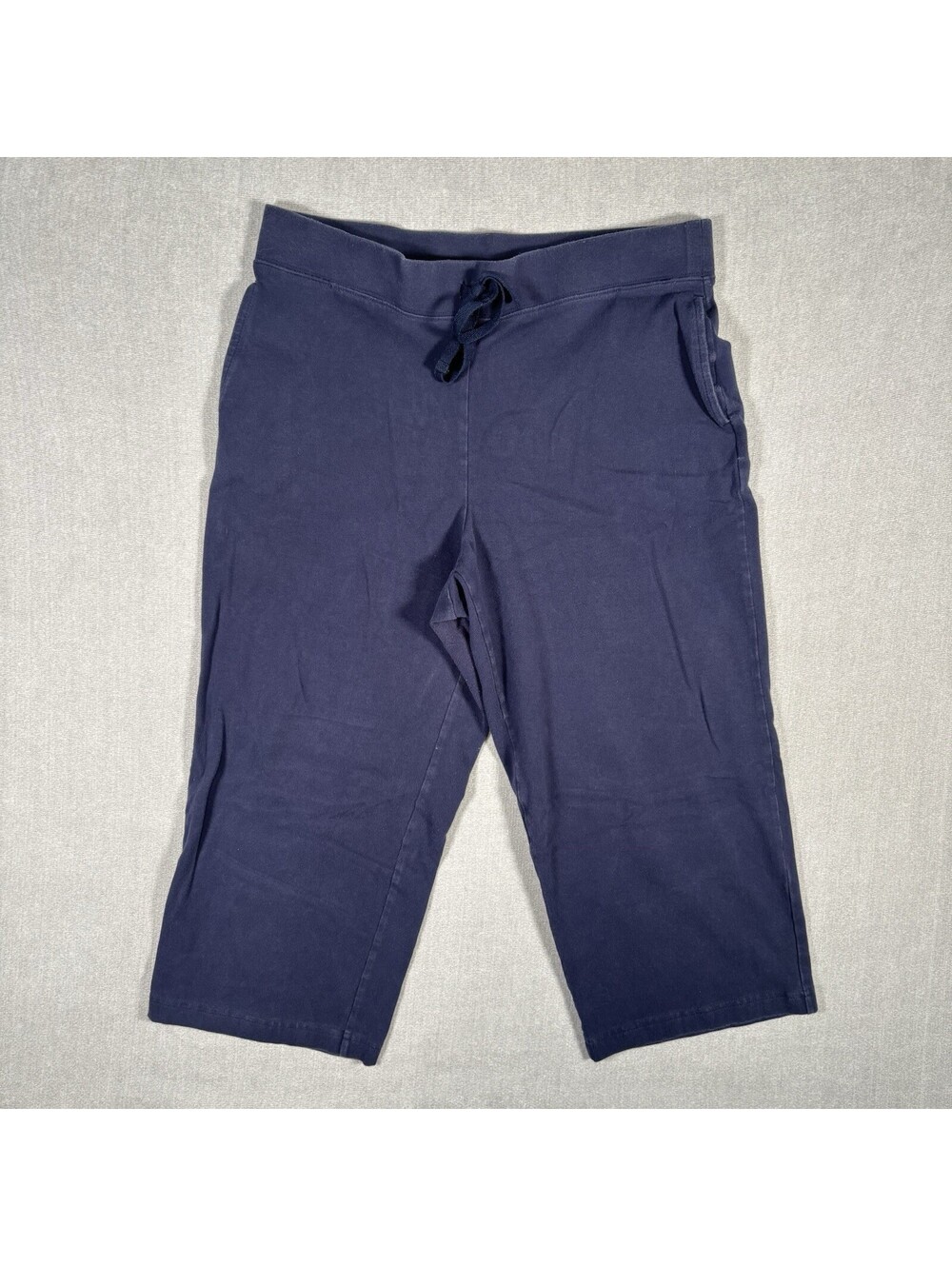 Karen Scott Sport Womens M Navy Blue Knit Capri Pants Drawstring Cropped Pants